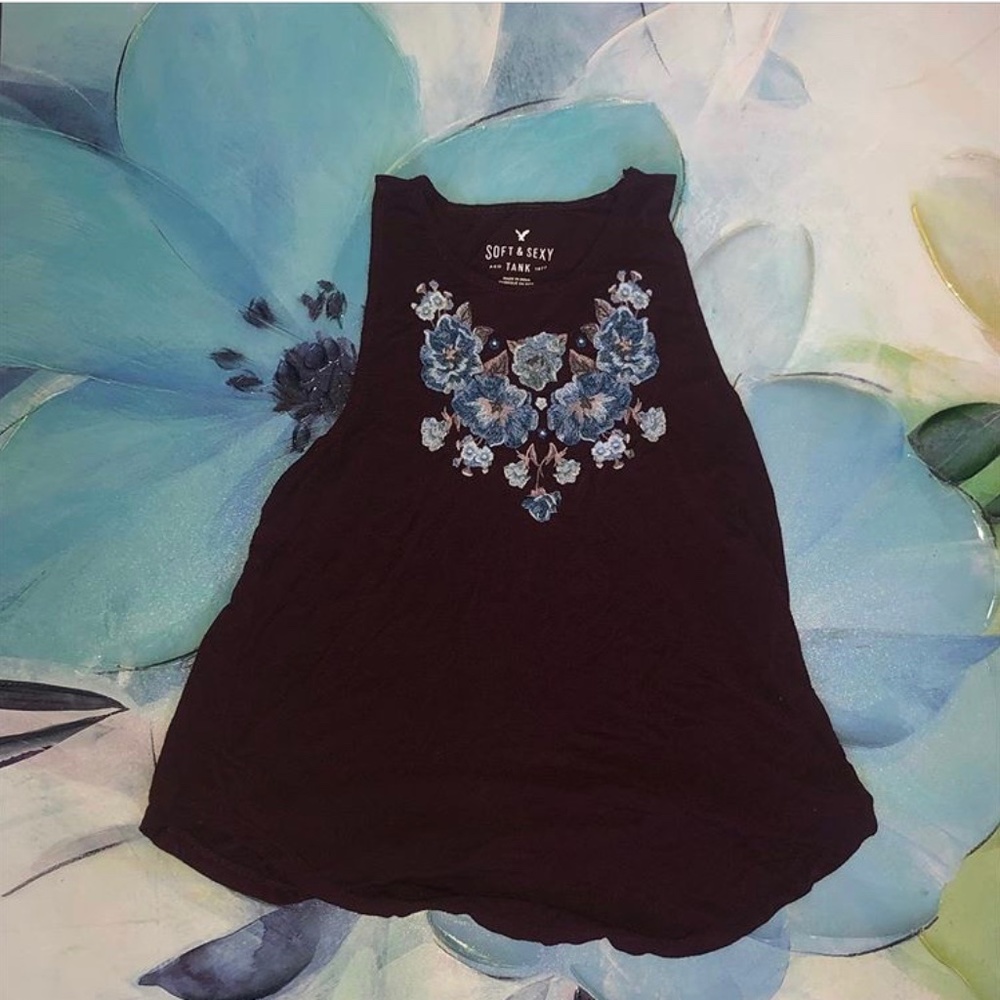 American eagle flower embroidered tank